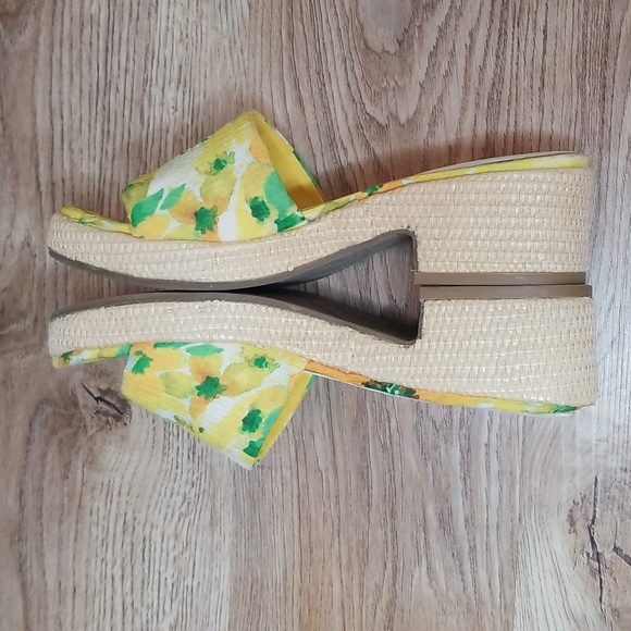Franco Sarto Yellow Green Floral Low Heel Mules Sandals - Picture 7 of 13